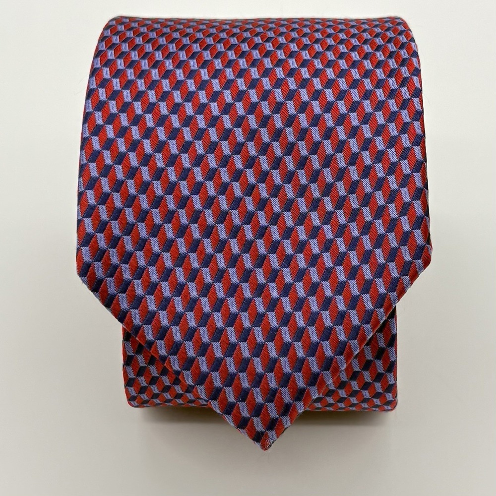 The Men's Store Bloomingdale's Silk Necktie Vibrant Geometric Red & Blue